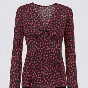 The Kooples Black and Pink Floral Blouse Daisy Dots